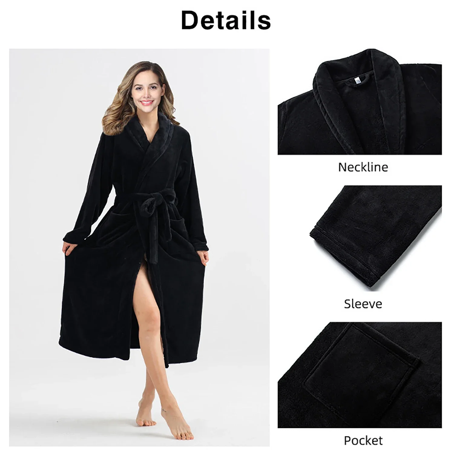 Women's Flannel Solid Color Lapel Bathrobe Autumn and Winter Models Warm and Comfortable Long-sleeved Robe Couple Homewear image 5