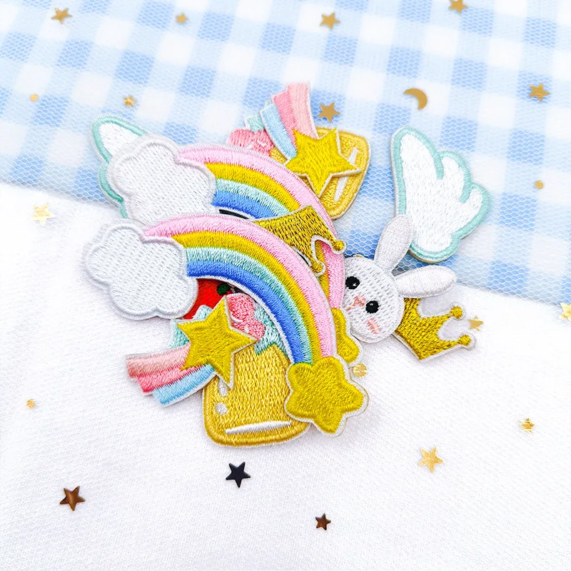 Cute Rabbit Meteor Cherry Crown Self-adhesive Embroidery Patch Applique DIY Mobile Phone Cases Student Stationery Stickers