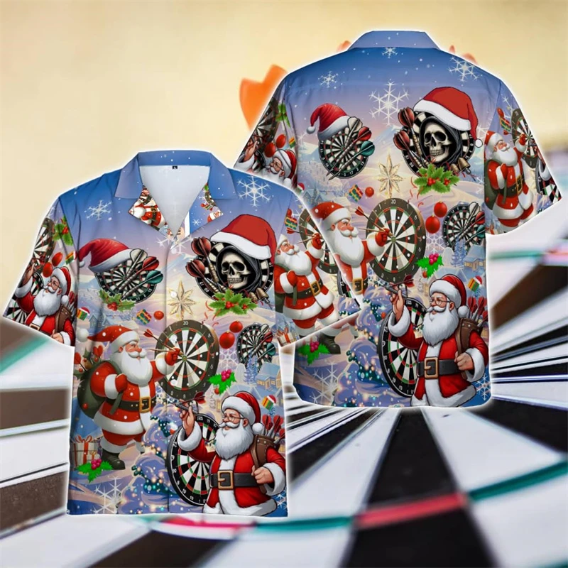 

Beer Darts Graphic Short Sleeve Shirts For Men Clothes Casual Bar Party Lapel Blouse Dart Club Button Shirt Sport Team Male Tops
