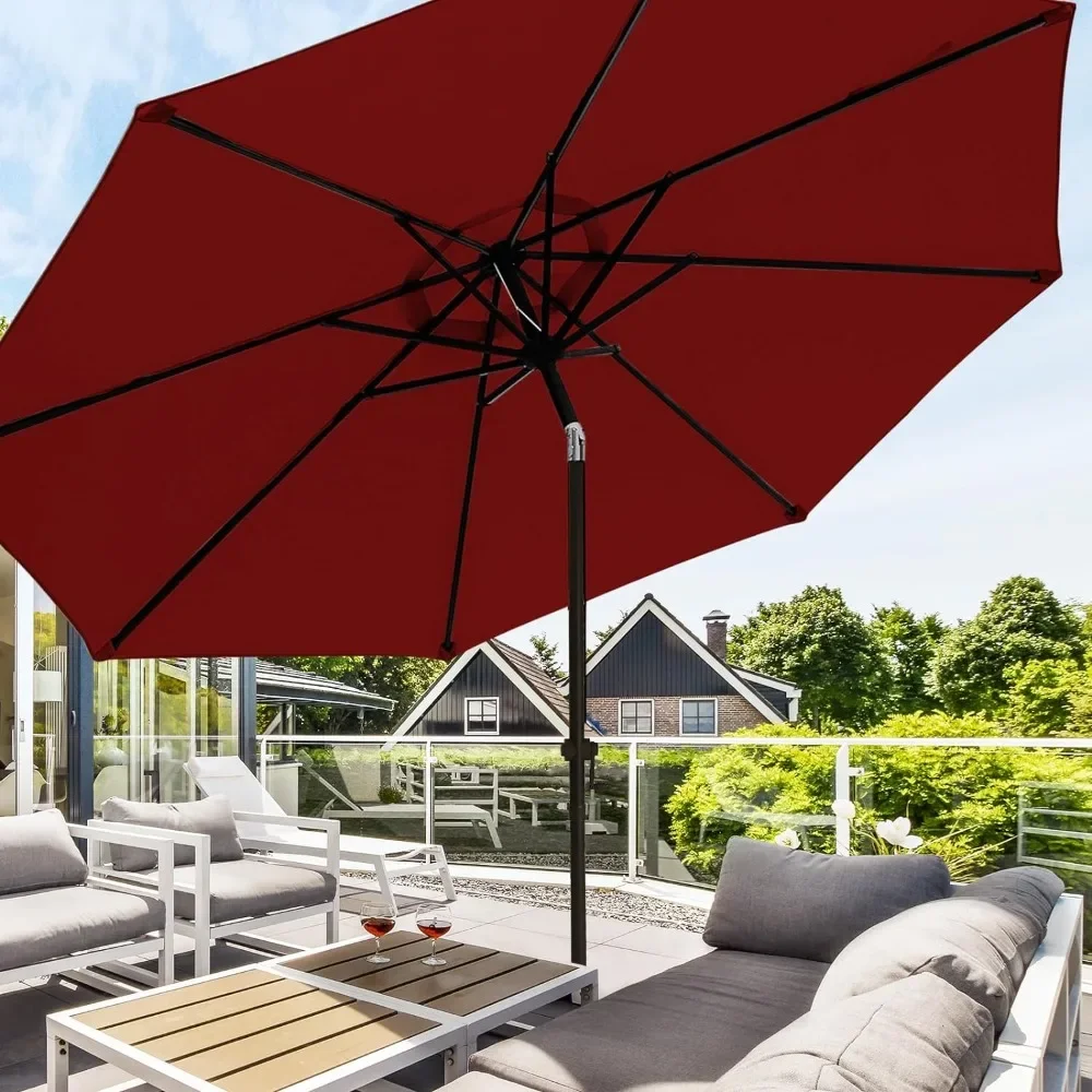 11 FT Patio Umbrellas Outdoor Table Market Umbrella with Push Button Tilt/Crank,8 Sturdy Ribs, Fade Resistant Waterproo