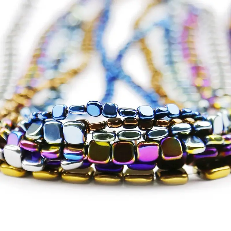 Natürlicher Hämatit 4/6/8mm Stein gold Farbe, blau, grün flache quadratische Abstands halter lose Perlen für Schmuck herstellung Armbänder DIY Befunde
