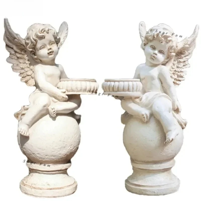 

Garden ornament angel candle holder outdoor courtyard balcony table top arrangement decoration flower fairy cupid ornament