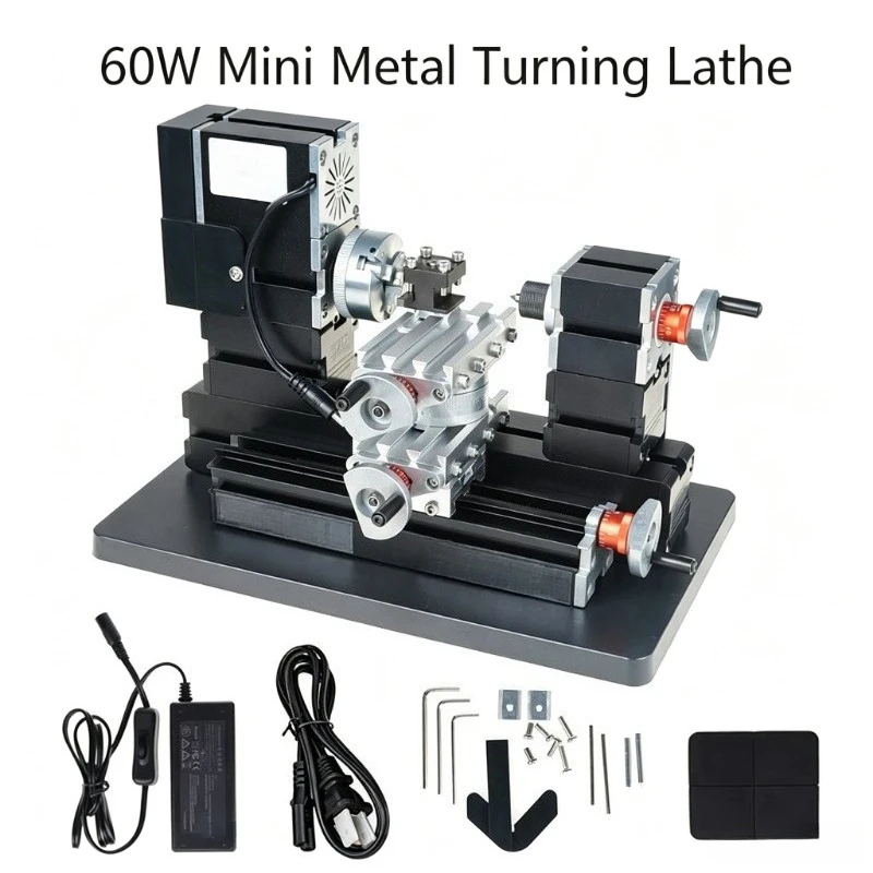 Desktop Mini Metal Lathe 60W High Power DIY Machining Equipment Educational Student Lab Lathe for Metal Model Craft Processing