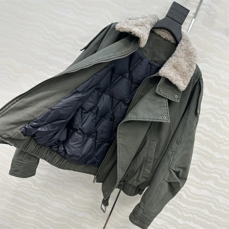 سترة نسائية سفلية 2026 ربيع جديد بياقة صوف الضأن سترة نسائية قابلة للفصل بطانة داخلية قابلة للفصل ، معطف سميك دافئ y2k