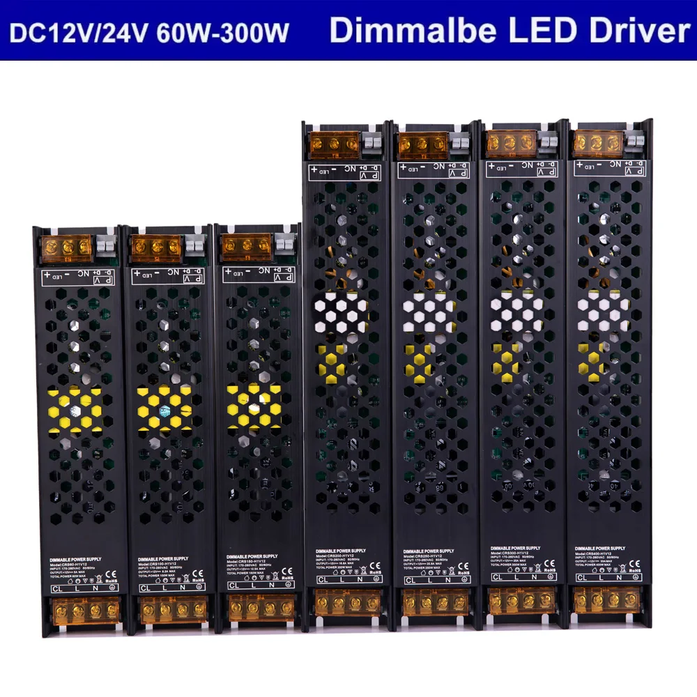 Triac & 0-10V Dimming 3 in 1 Power Supply AC 220V to DC12V/24V 60W 100W 150W 200W 300W Dimmable LED Driver Lighting Transformer