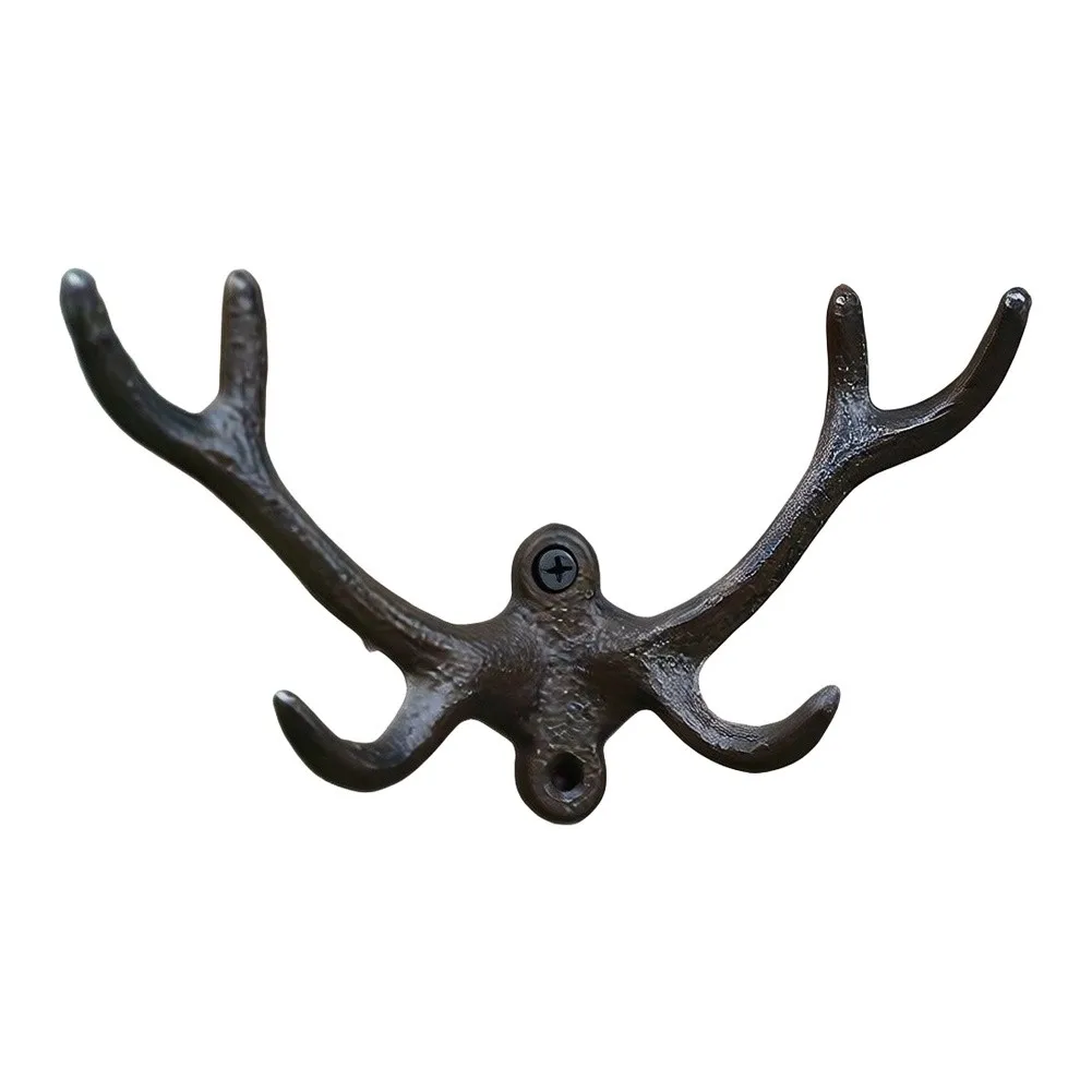Decorative and functional cast iron antler wall hook with rustic style suitable for hanging hats cloth scarves and keys