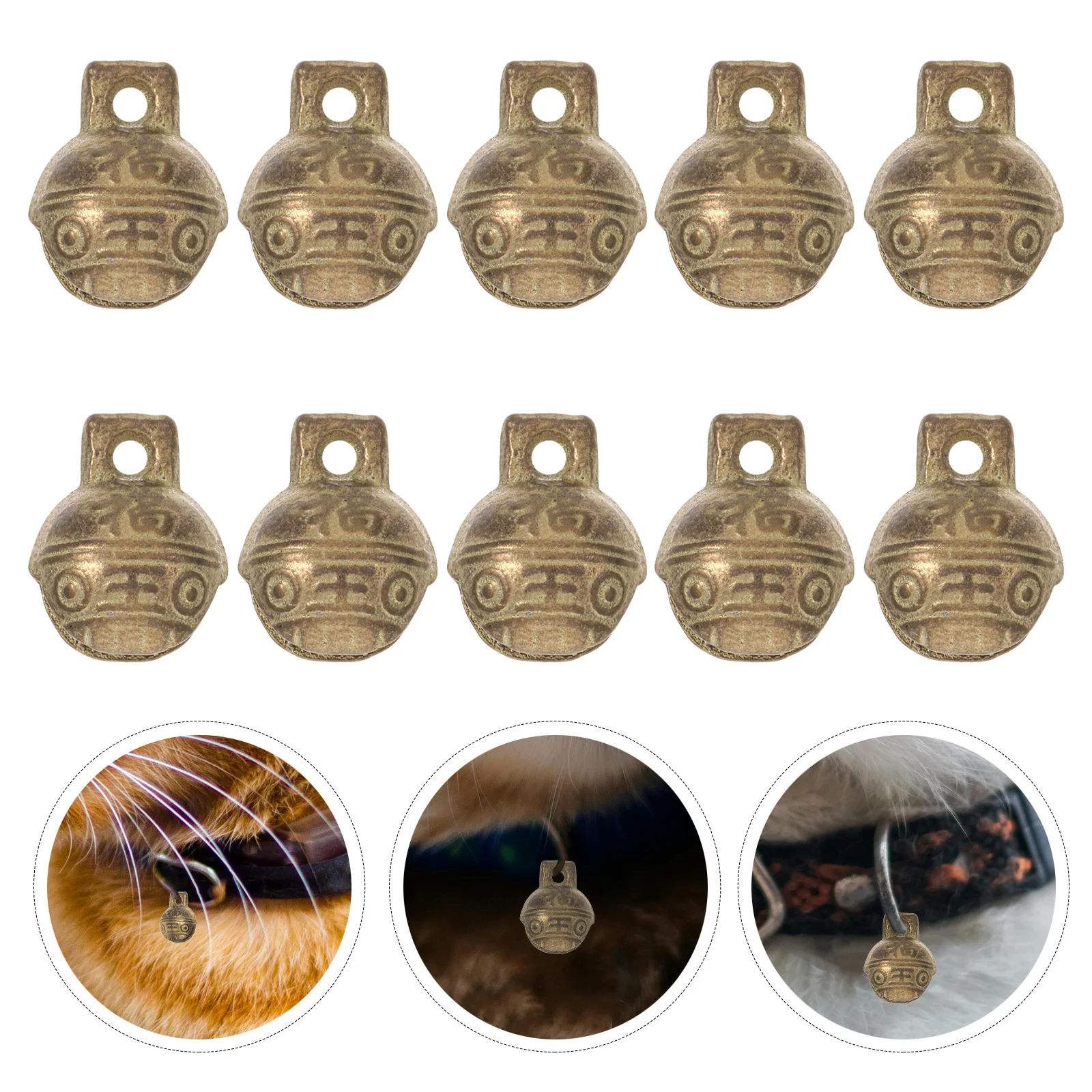 

10Pcs Vintage Tiger Head Copper Bells DIY Pet Collar Charms Pendant Bracelet Christmas Crafts Ornaments 1.4cm Jingle Bell Bell
