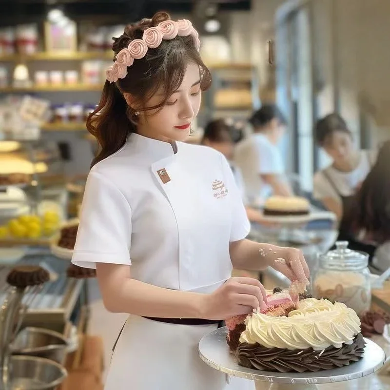 Uniforme da chef per hotel e ristoranti |   Abbigliamento da lavoro a maniche corte in seta ghiacciata per panetteria |   Tessuto antimacchia ad asciugatura rapida