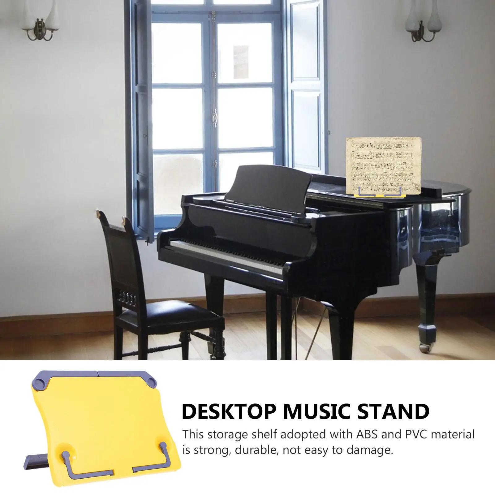 Foldable Desktop Bookshelf Yellow Musical Score Portable Rack Kids Students Reading Shelves Storage Holder Multipurpose Book