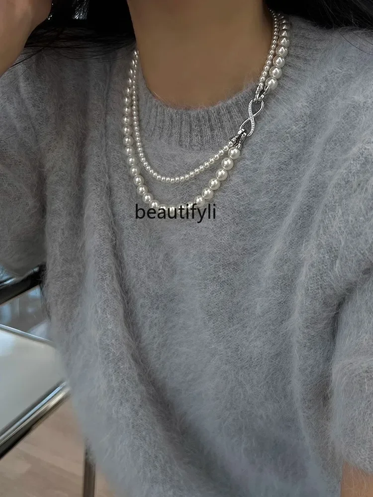 Double stacked pearl necklace women's high-end sweater sweater chain spring and summer collarbone neck chain