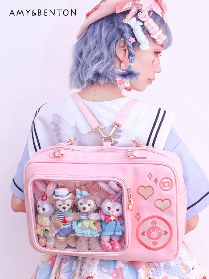 Original Japanese Lolita Itabag Backpack Daily JK Uniform Transparent Large Capacity Square Bag Sweet Cute Messenger Bag Student