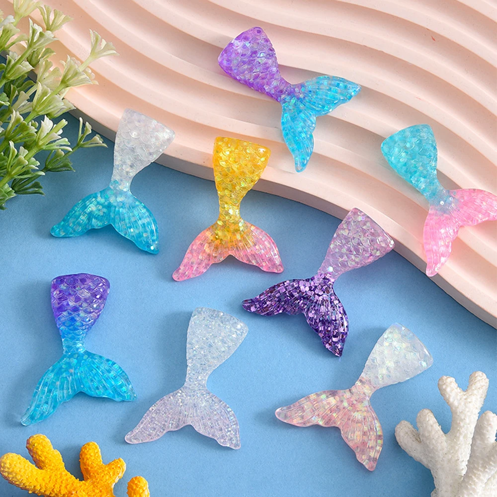 10PCS Gradual Fish Tail Series Resin Flat Back Cabochons For Hairpin Scrapbooking DIY Jewelry Craft Decoration Accessories