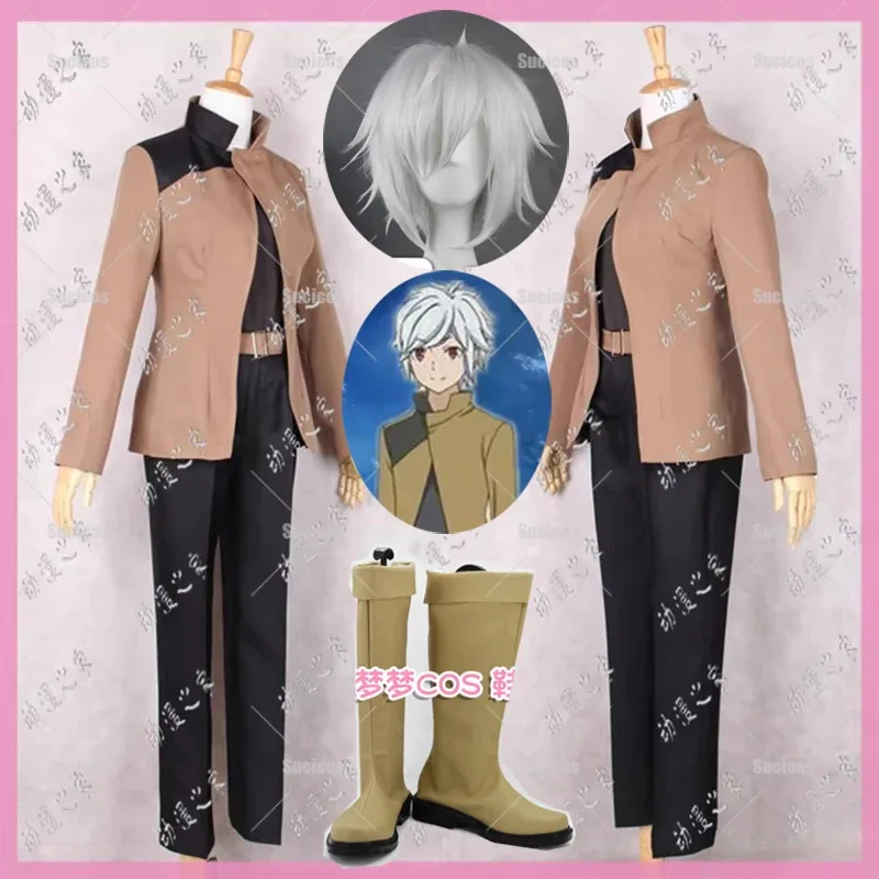 

Anime DanMachi Bell Cranel Beru Kuraneru Cosplay Costume Wig Coat Pants Shirt Uniform Women Men Halloween Role Play Prop Shoes