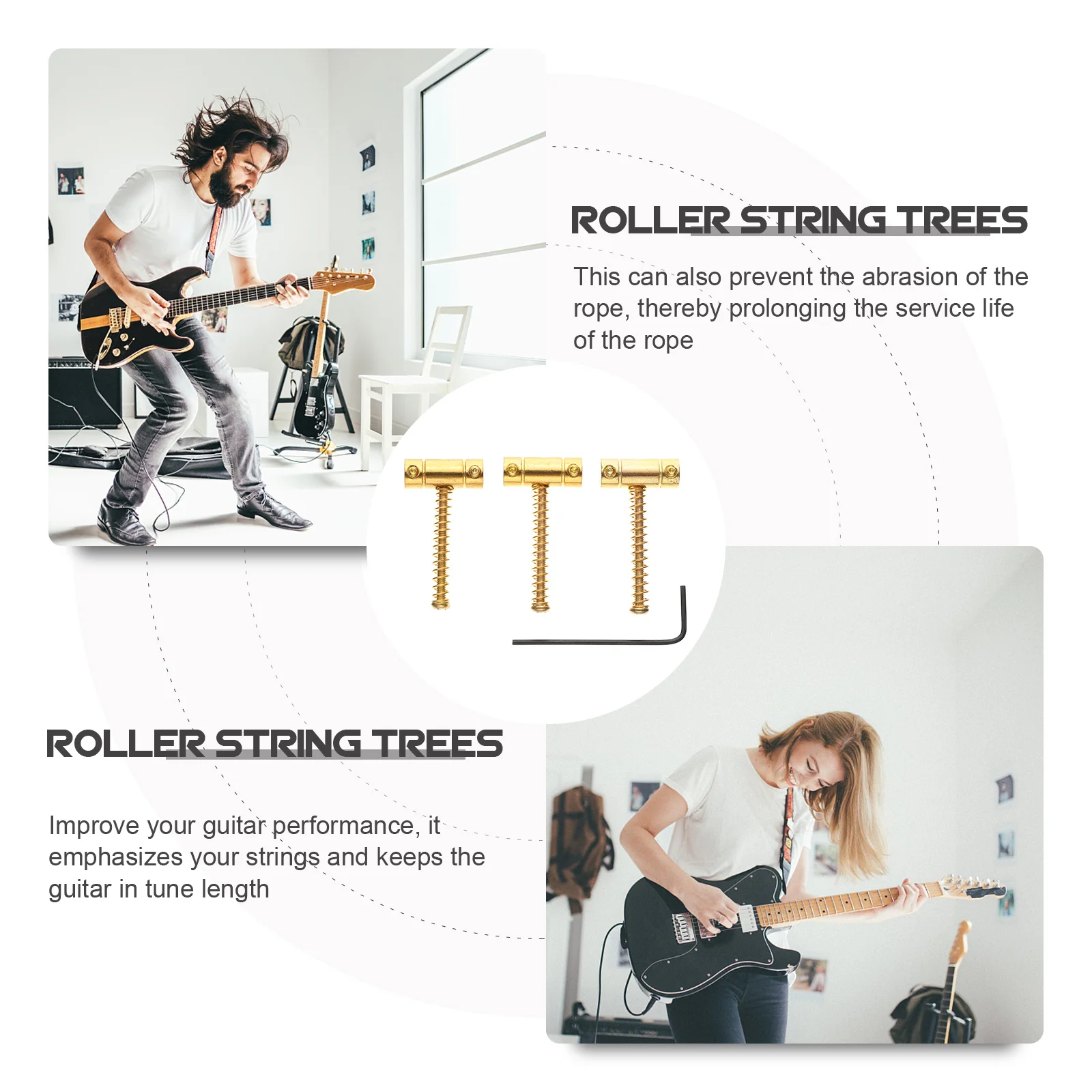 

1Set Electric Guitar Metal String Retainer String Tree Roller Durable Guitar Accessory Tuning Stability Improve