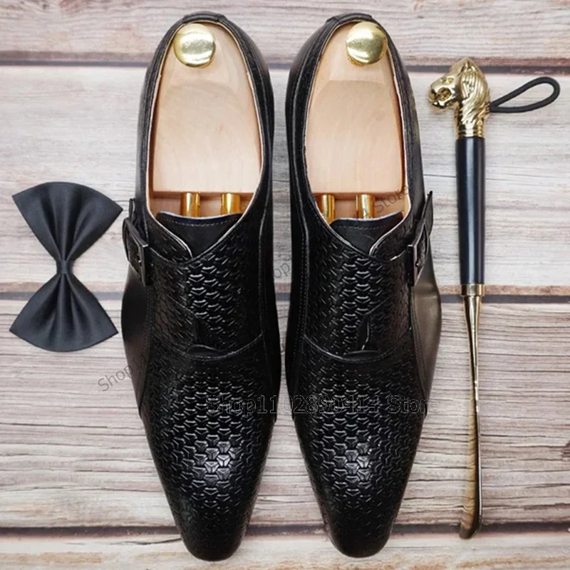 Brown Black Alligator Print Buckle Decor Men Derby Shoes Fashion Slip On Male Shoes Luxury Handmade Party Office Men Dress Shoes - view 4
