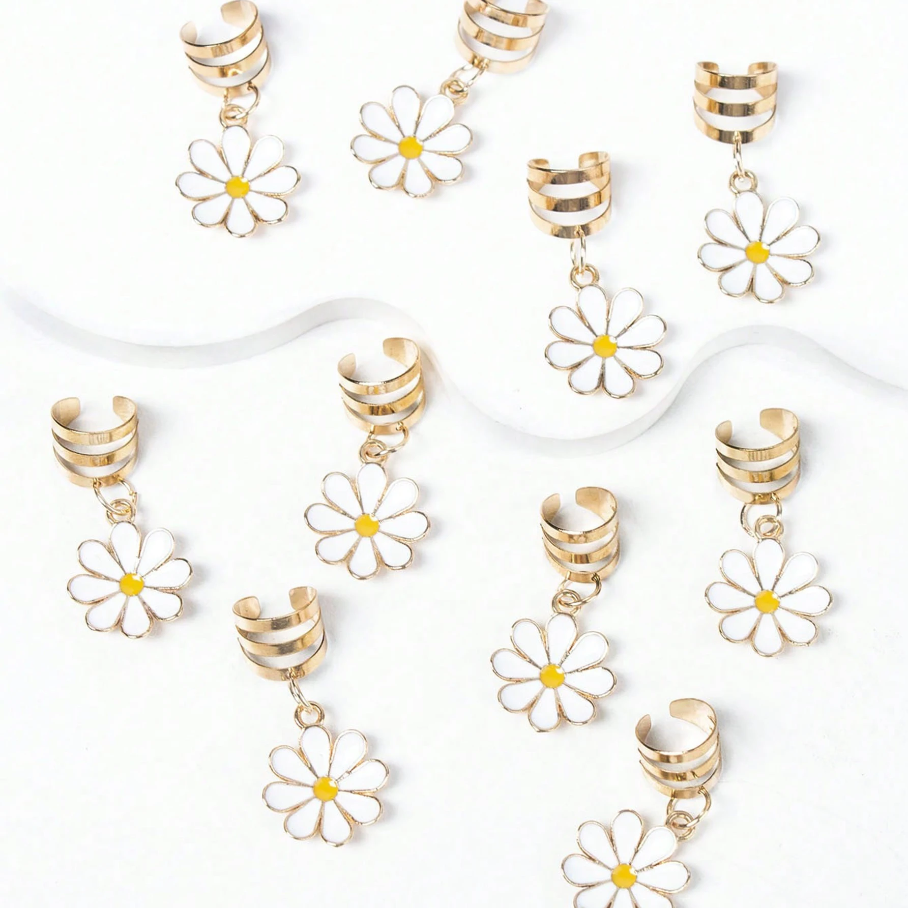 10pcs Exquisite White chrysanthemum Hair Rings - Vintage Inspired Braid Accessories for Women, Trendy Hair Barrettes