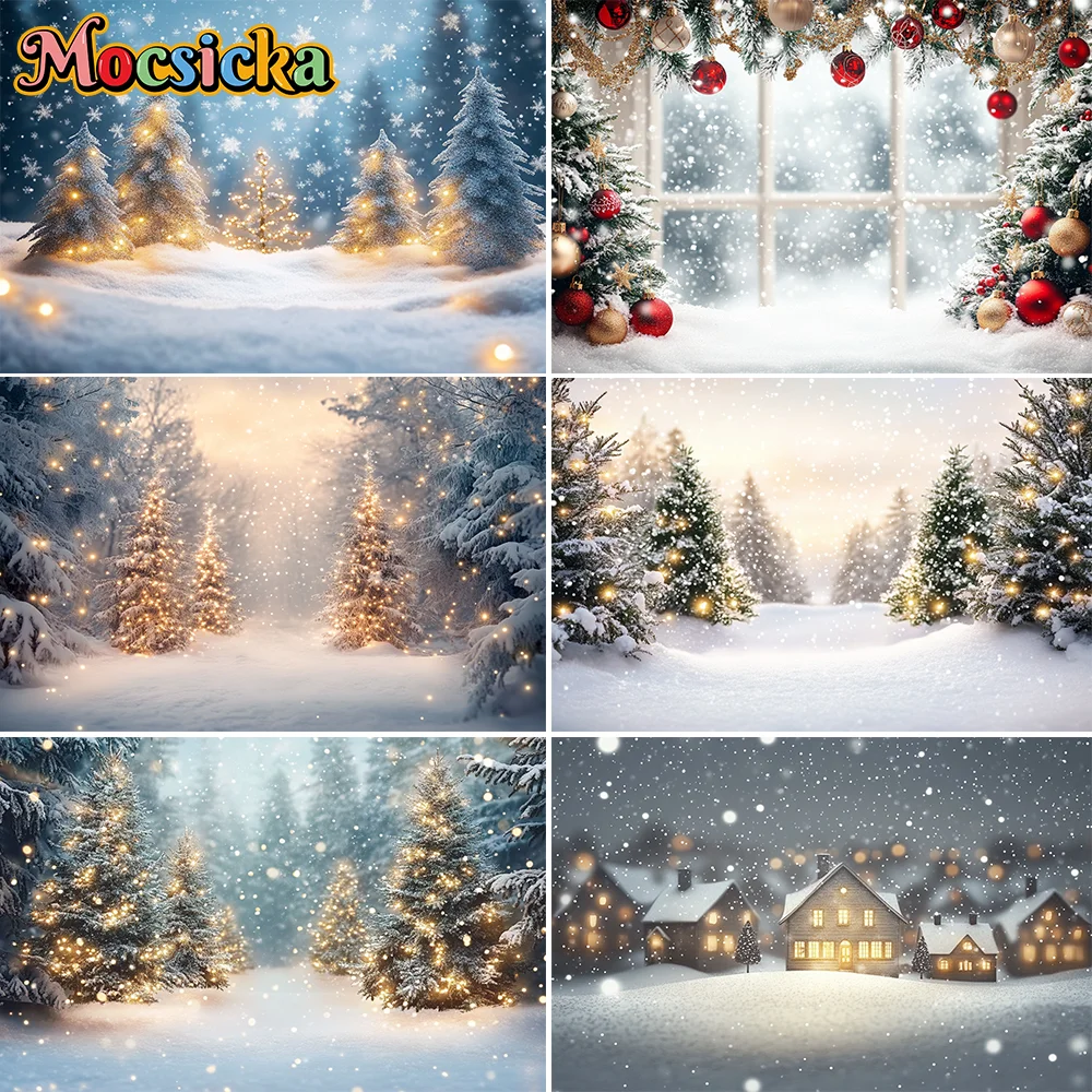 

2025 Christmas Kids Portrait Photography Backdrop Snowy Pine Tree Garland Baby Shower Merry Christmas Background Photo Studio ﻿