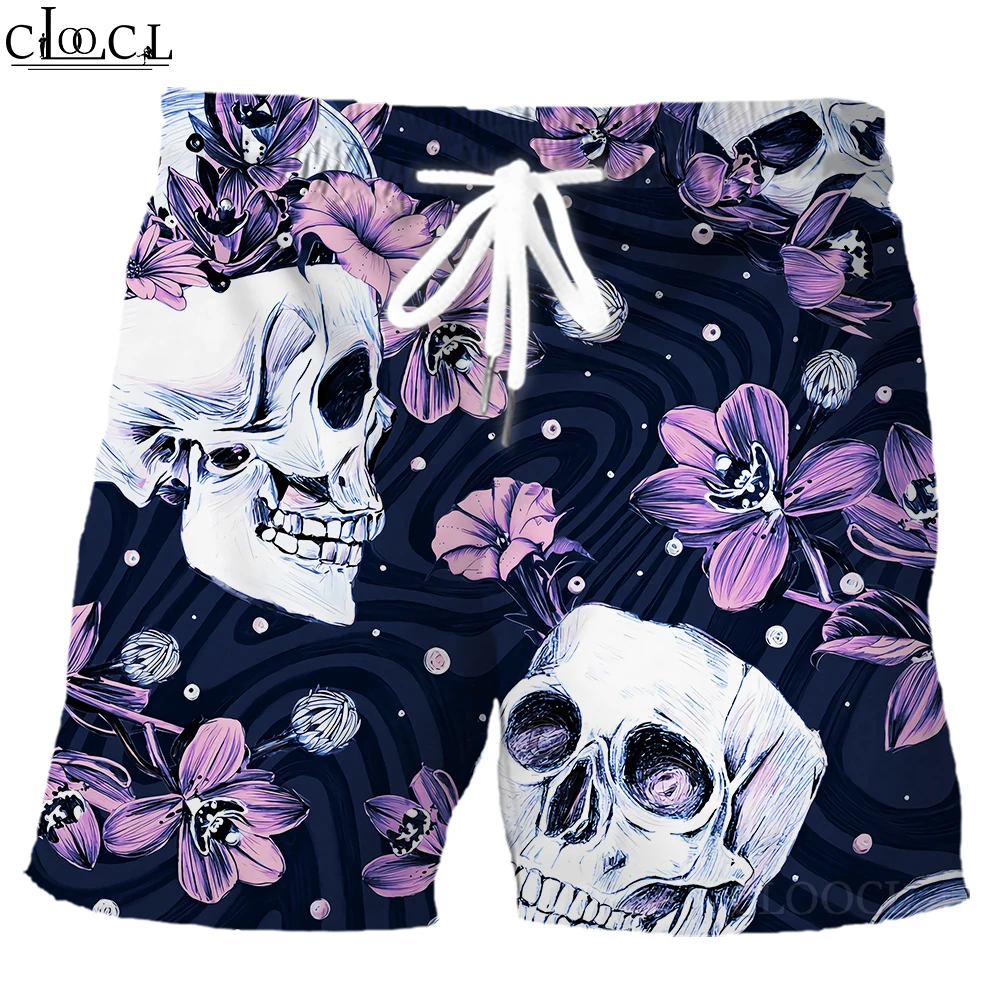 HXFashion Mens Shorts Skull Floral 3D Printed Casual Pants Elastic Pockets Sports Shorts Men Clothing Dropshipping