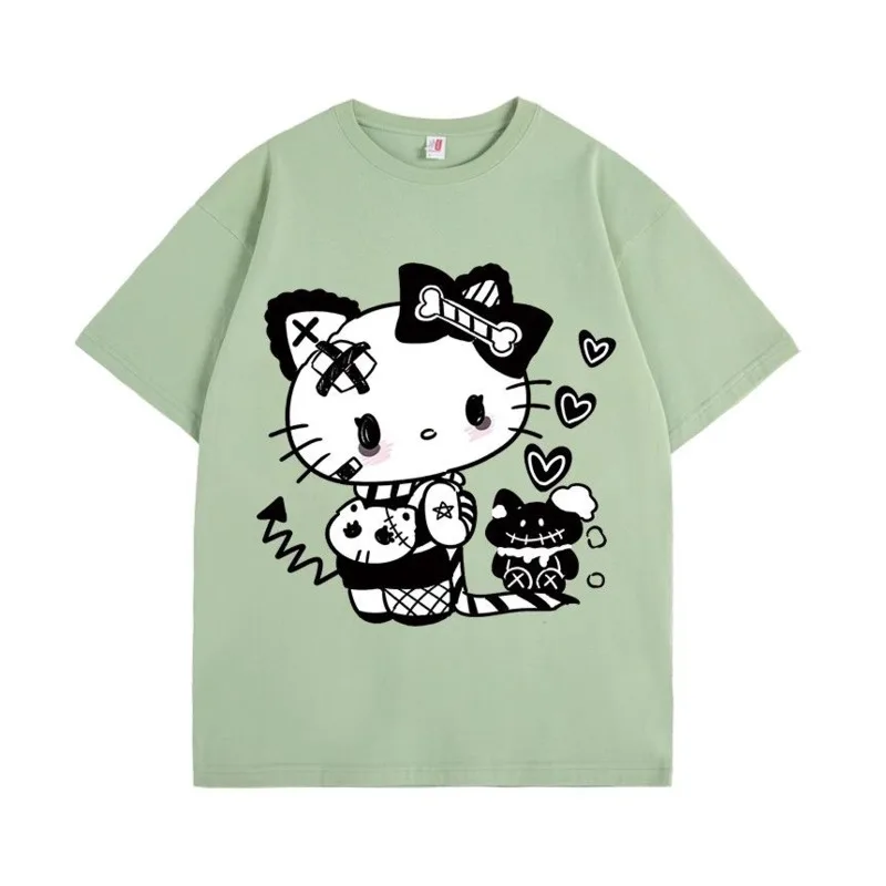 New Y2k Sanrio Hello Kitty T-shirt Women Halloween Chrismas Short Sleeve Top Korean Fashion Summer Cute Tee Casual Loose Clothes