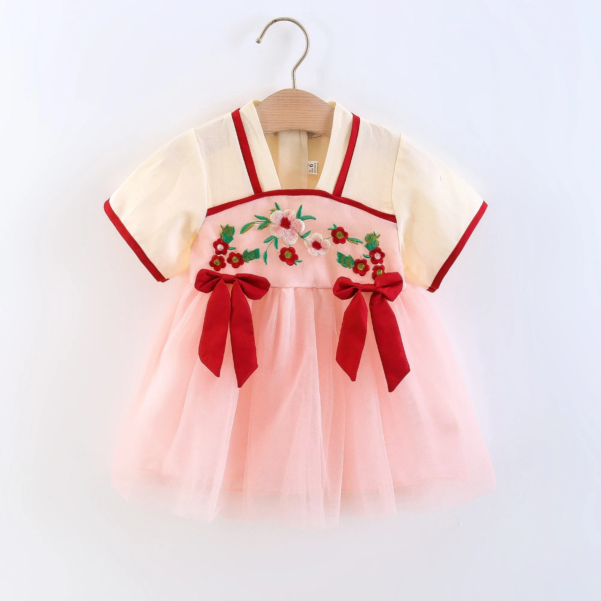

Children's Clothing Girl's Dress Summer New Cute Small Bow Flower Embroidery Improved Version Hanfu Ru Skirt