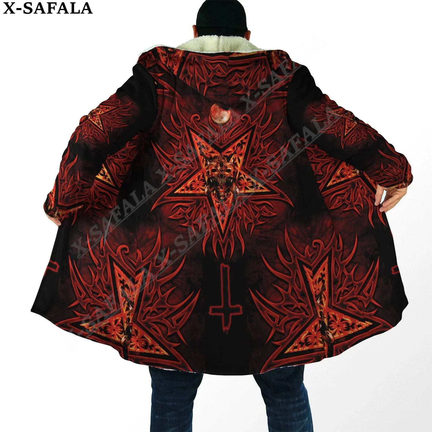 Dark Art Skull Satanic Viking Overcoat Coat 3D Print Thick Warm Hooded Cloak  Men Windproof Fleece Unisex Casual-3