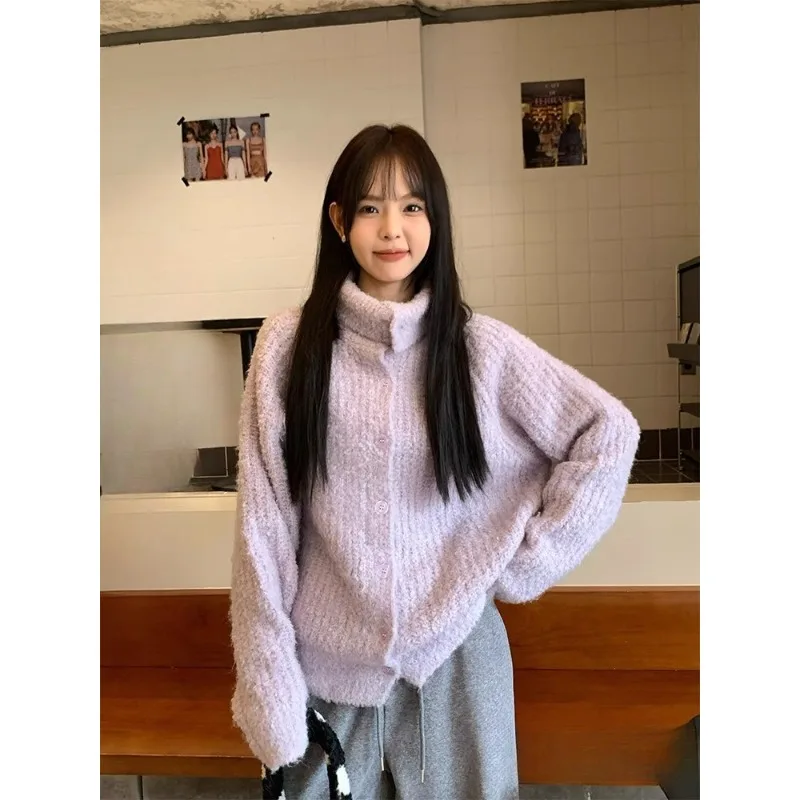 

Autumn Turtuleneck Button Knit Tops Korean Fashion Elegant Knitted Cardigans Women Design Double Breasted Sweater Coat Female