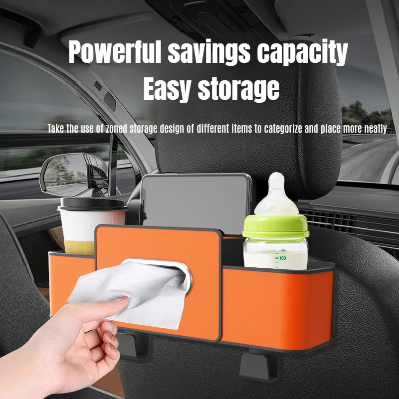 Multifunction Car Seat Back Storage Box Car Tissue Box Leather Organizer Car Hook Water Cup Holder