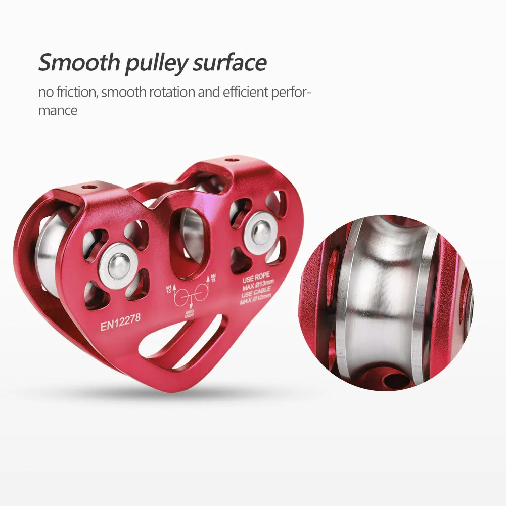 1pcs Climbing Pulley 30KN Dual Pulley Zip Line Rescue Cable Trolley Outdoor Rock Climbing Caving Rescue Equipment view 2