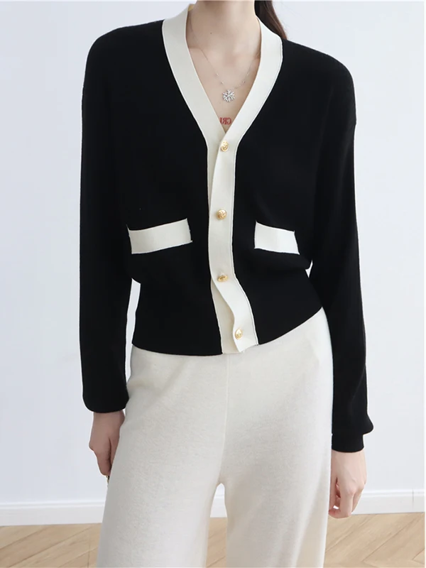 

Ранняя осень, вязаный открытый кардиган с v-образным вырезом, цвет блузки, модный маленький женский мягкий ленивый свитер Jaet