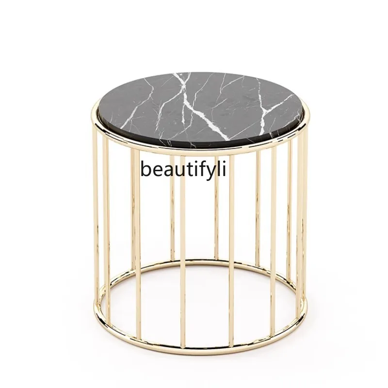 

Root Marble Top Corner Table Hotel Model Room Stainless Steel round Table Small Apartment Minimalist Modern Side Table