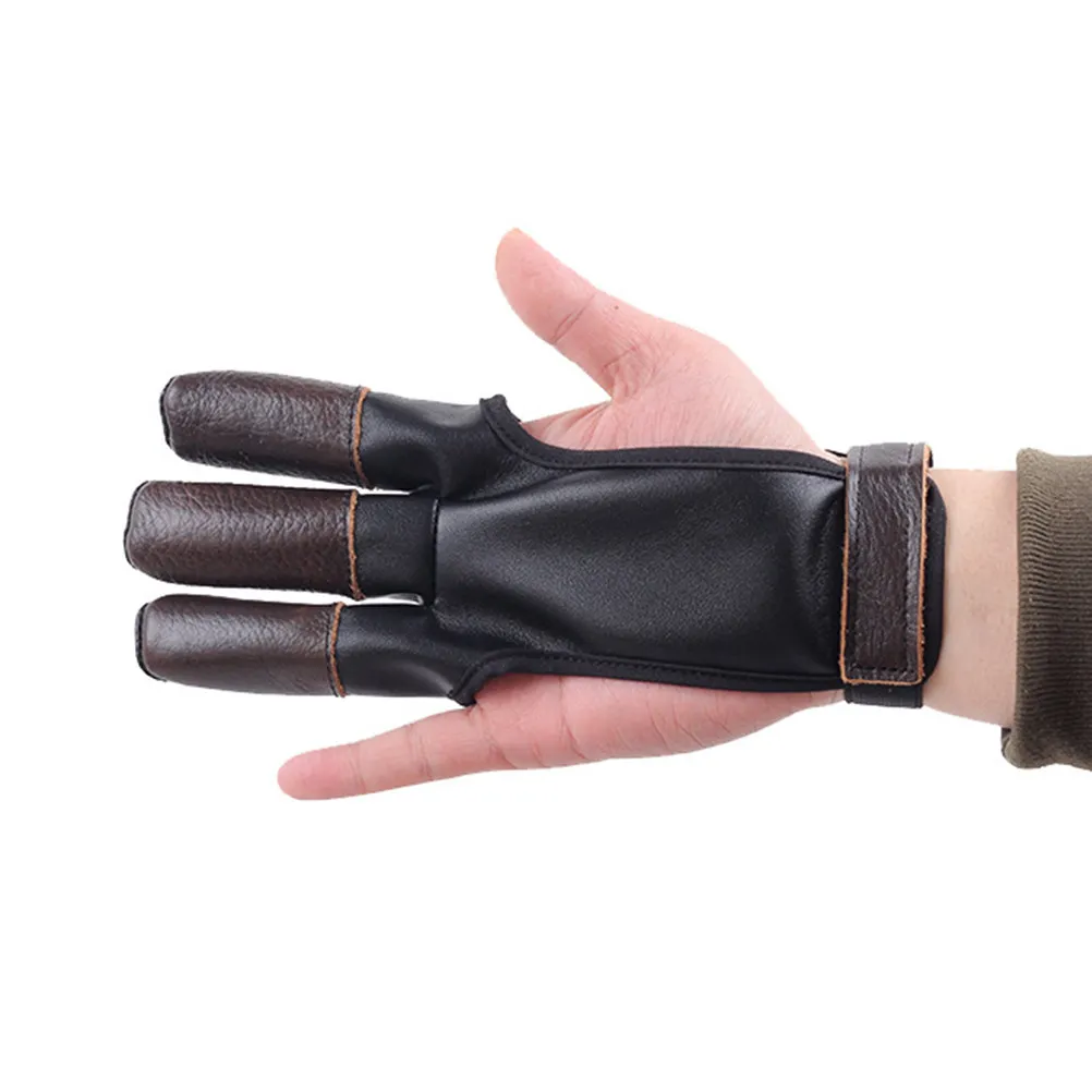 1Pcs Archery Glove Three Finger PU Cowhide Blend Soft Flexible Slip Resistant for Bow Arrow Shooting Archery Club Gym Hunting