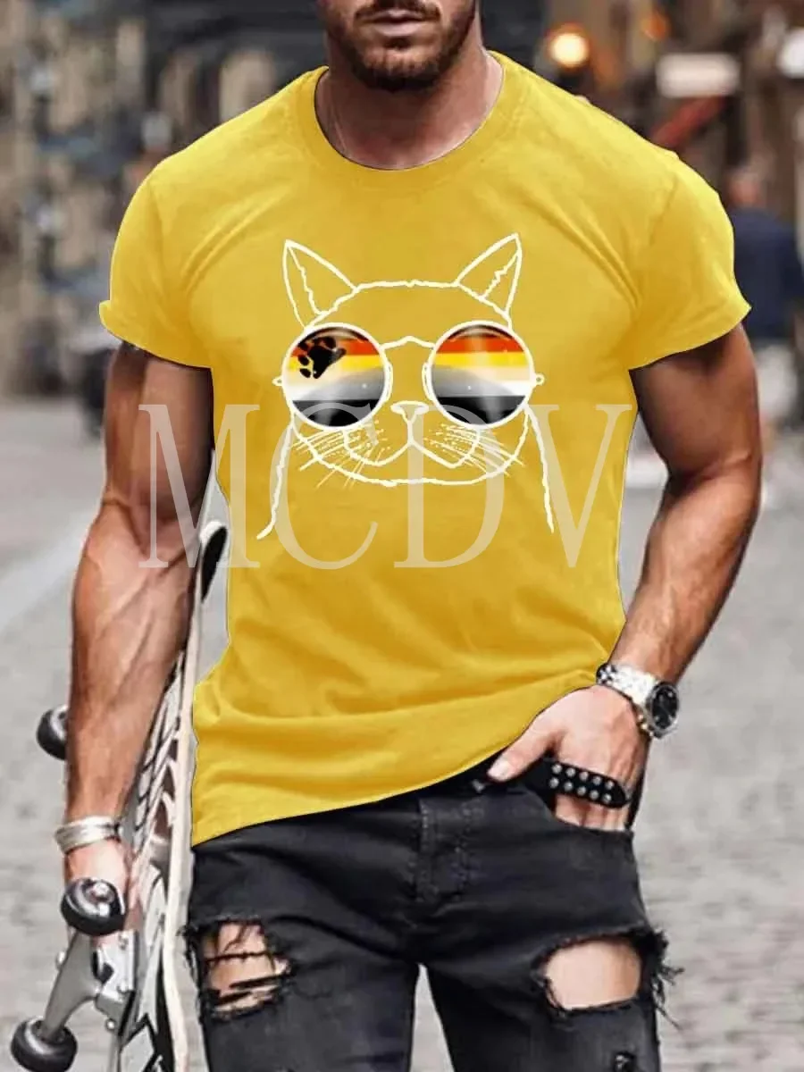 

2023 Summer Men's Printed Casual Crew Neck Short Sleeve T-Shirt LGBT Cool Cat Bear Flag Bear Pride 3D Printed T Shirt