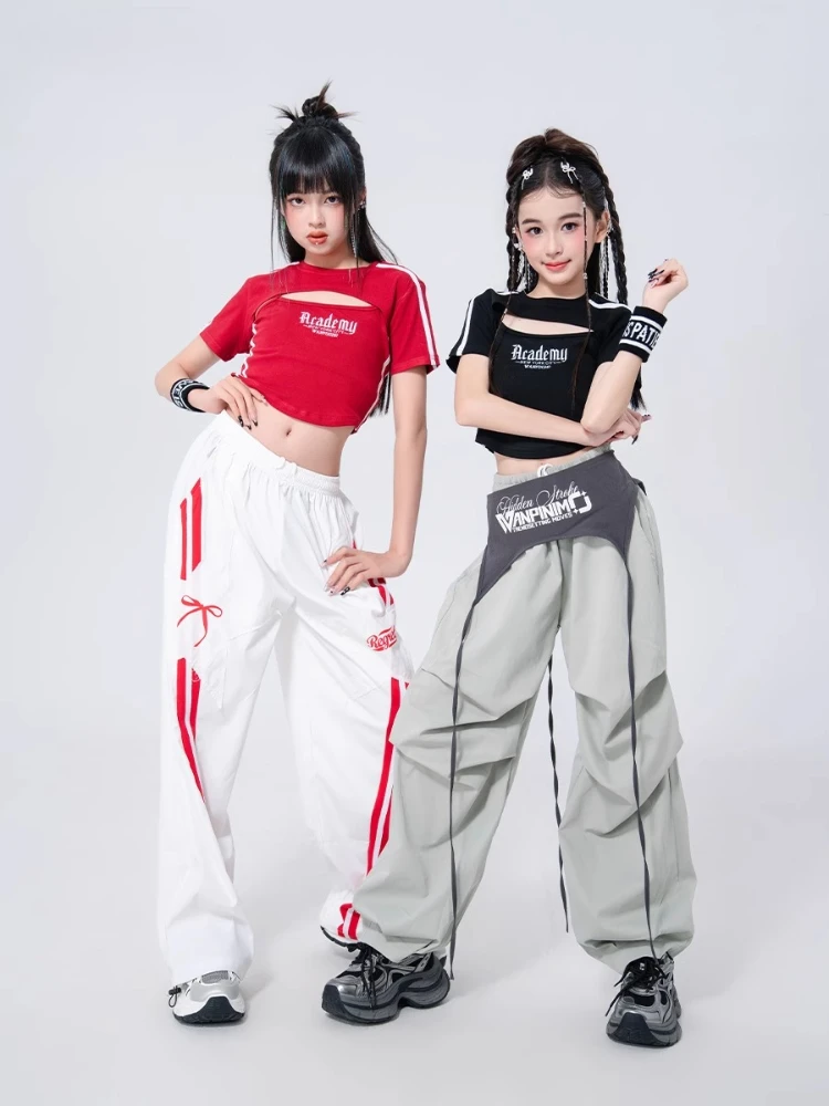 

Girls Hip-hop Performance Clothing Group K-pop Stage Outfits Jazz Dance Clothes Red Black Crop Tops Baggy Pants Party Rave Sets