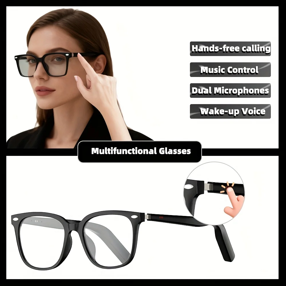 SENBONO Ultra-thin Temples Smart Glasses Audio Built-in Mic Speakers AI Voice Assistant Smart Glasses for Men Women IOS/Android