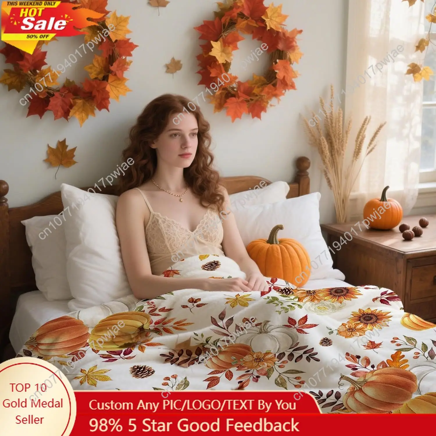 

Mocsicka Fall Throw Blanket Soft Warm Autumn Farmhouse Floral Maple Leaf Pumpkin Throw Blanket for Living Room Custom blankets