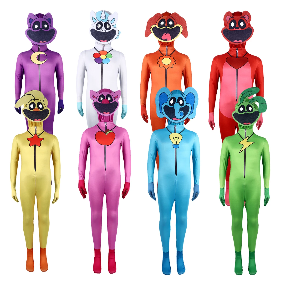 

Popular Smiling Critters Cosplay Costume Aminal purple cat Catnap Elephant Bear Bodysuit Jumpsuit Mask Boy Girl HalloweenCostume