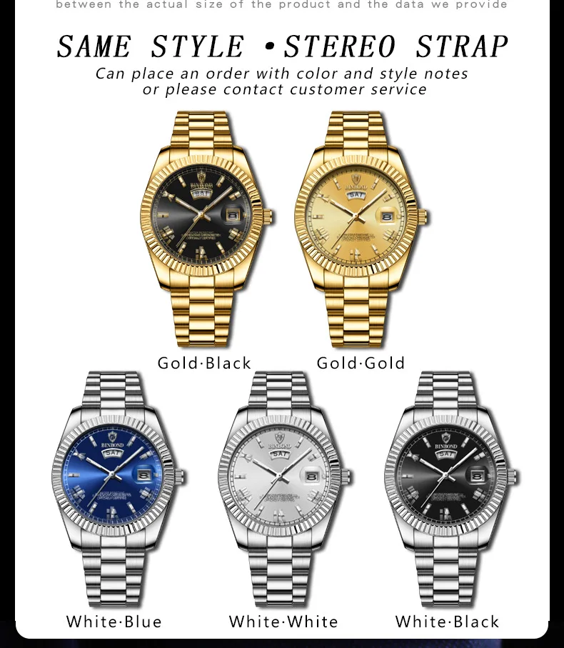 BINBOND Luxury Sport Wrist Watch For Man Waterproof Luminous Date Men Watch Quartz Stainless Steel Men's Watches Male Reloj