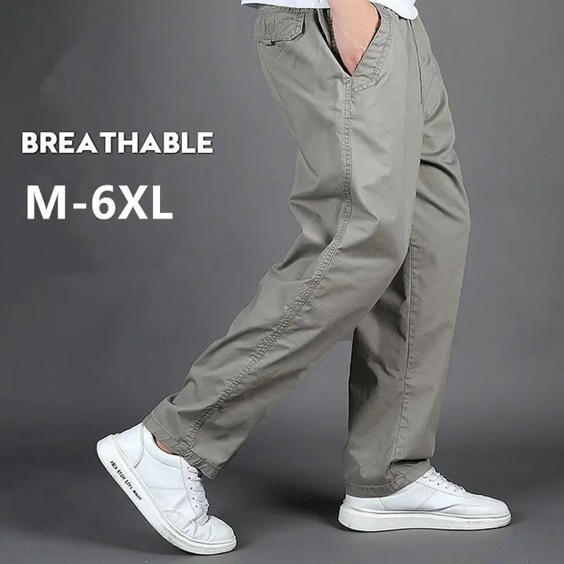 

Plus Size M-6XL Men Cargo Pants Spring Summer Autumn Casual Muti Pocket Cotton Loose Straight Long Outdoor Pants