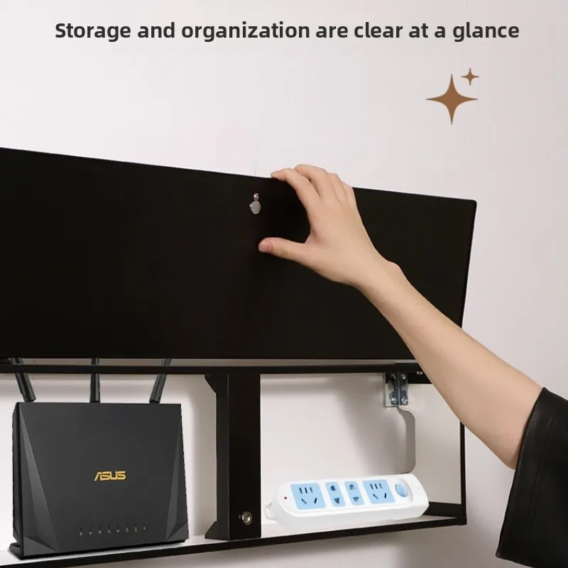 

Minimalist Wooden Wall-Mounted Cable Organizer No Drill for TV Router Modem Easy Clean Hidden Wiring Box Shelf for Home Office