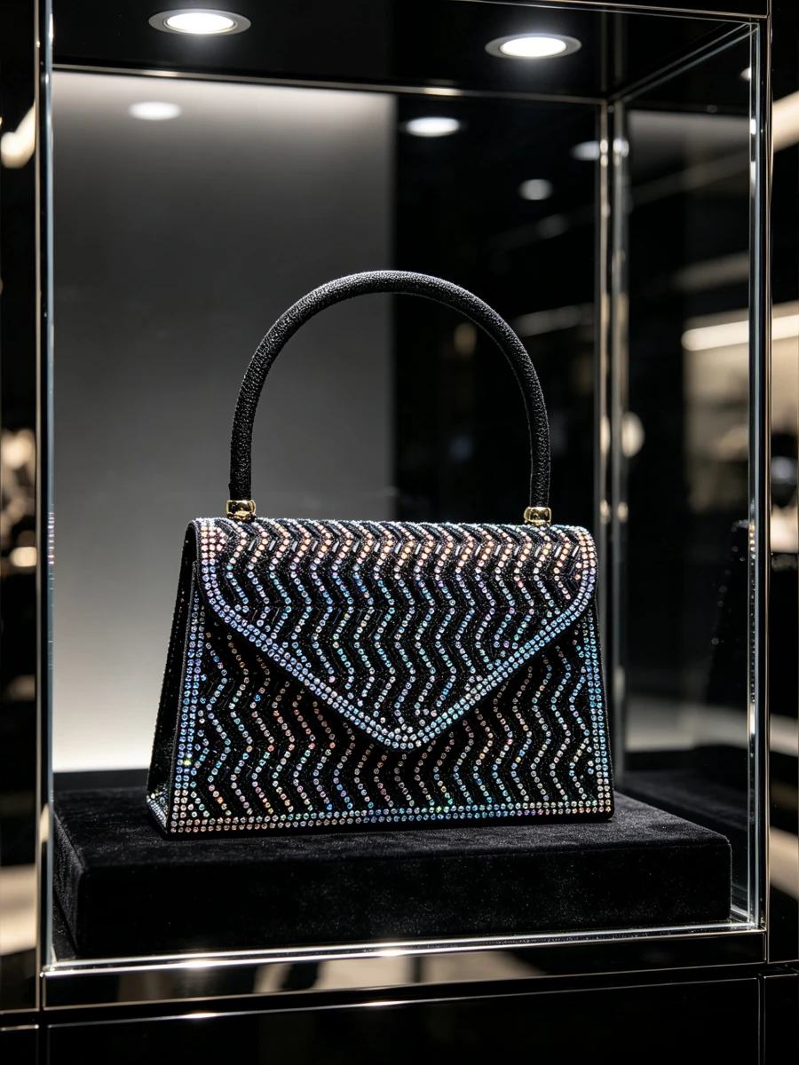 Bolso de mano tipo clutch con base negra y patrón de chevron de diamantes de imitación AB, asa superior envuelta en cristal, bolso de noche de lujo para ocasiones formales y bodas, para damas.