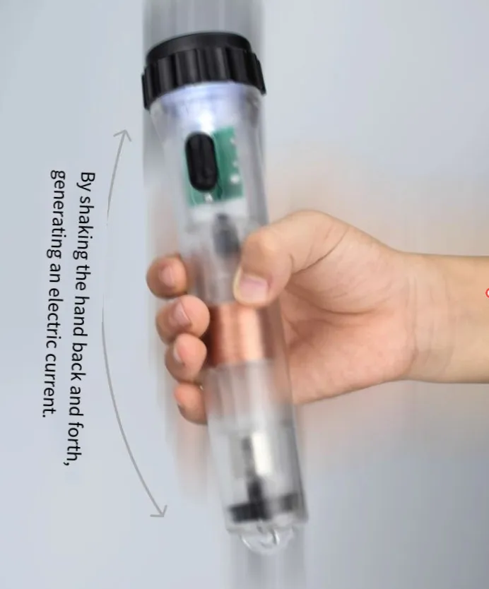 Flashlight hand cranked shaking charging method handle electric strong magnet self generating transparent flashlight toy