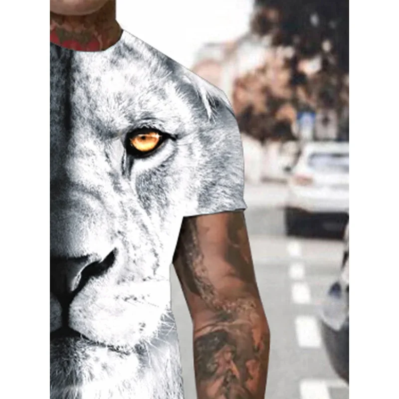 New Lion King Pattern Men\'s T-shirt Set 3D Printed Summer Animal Clothing Short Sleeves and Shorts 1 Set Quantity Casual Fashion