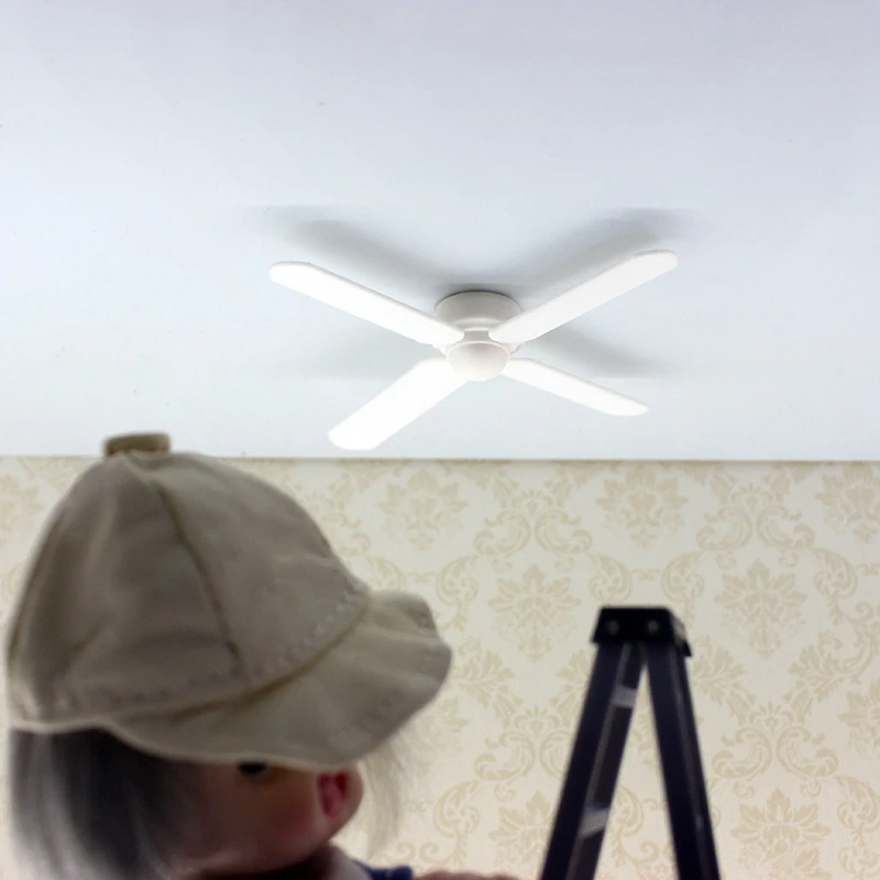 1Pc 1:12 Dollhouse Miniature Ceiling Fan Electric Fan Model Doll Home Mini Appliances Home Decor Micro Scene Construction Props