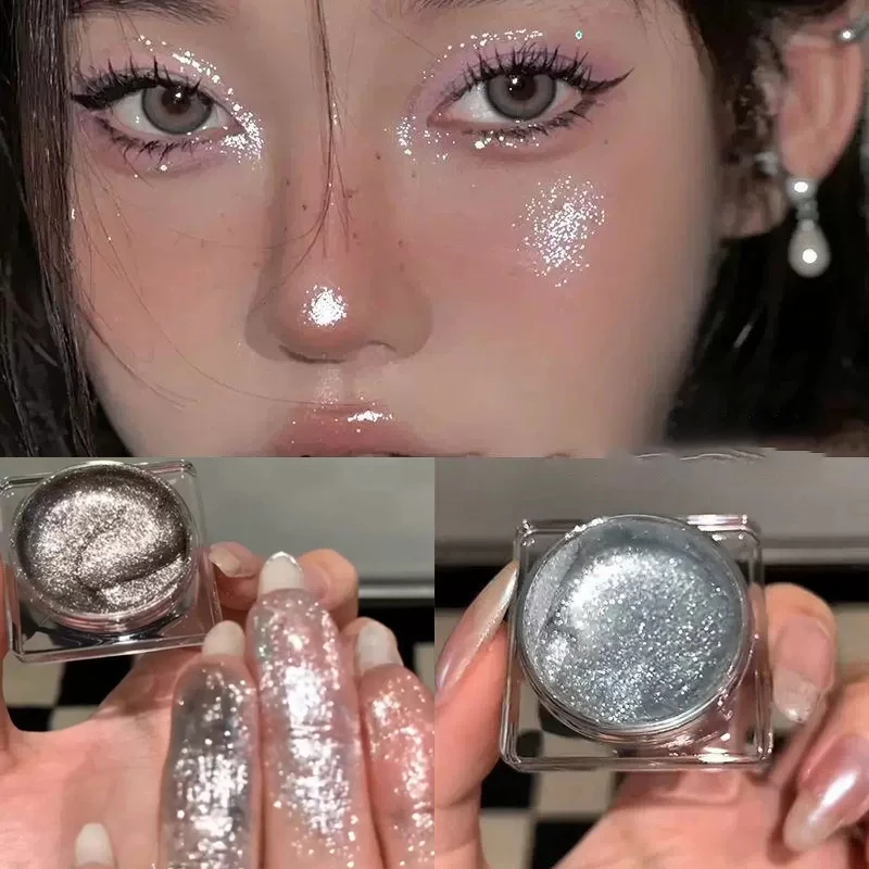 Gel Texture Metallic Eyeshadow Palette Diamond Smoky Monochrome Glitter Body Highlighter Powder Cream Brighten Shiny Eyes Makeup