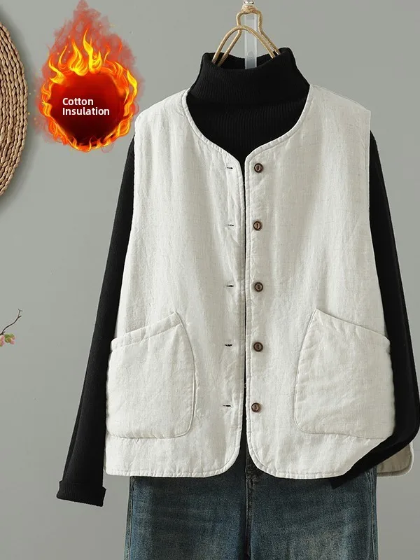 

Осень-зима, новый художественный хлопковый льняной теплый тюнетный жилет, женская одежда большого размера, большая подушечка Svel