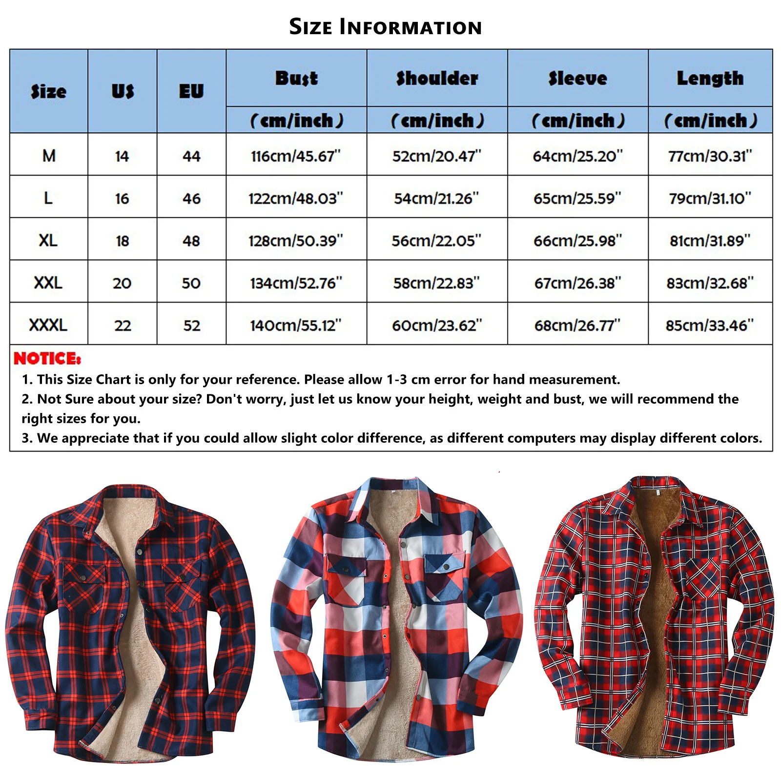 Winter Mens Plaid Flannel Shirts Thick Fleece Jacket Quilted Lined Long Sleeve Red Checkered Shirt For Man Camisas De Hombre