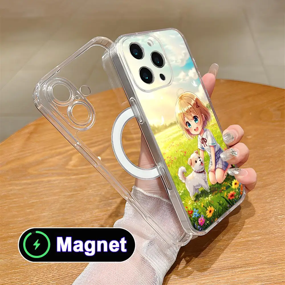 

Чехол для телефона Magsafe из прозрачного TPU с рисунком щенка для iPhone 17 16 15 14 13 12 11 Air Pro Max Plus Mini, цветной