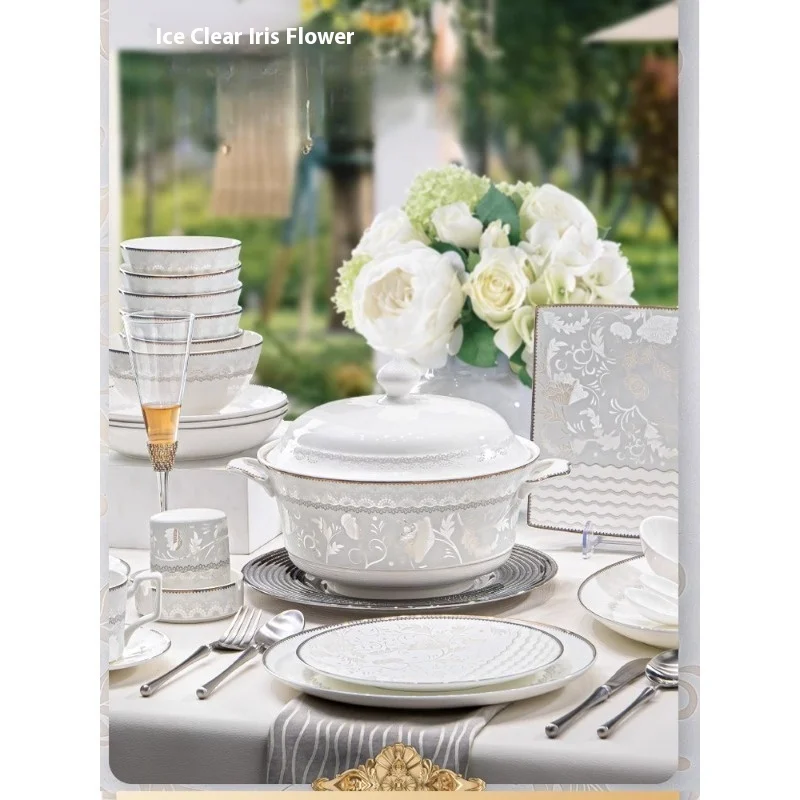 High Temperature Porcelain Tableware, Light Luxury, High-end Housewarming, High-end Dish Set, Wedding Gift 40-60 Pieces
