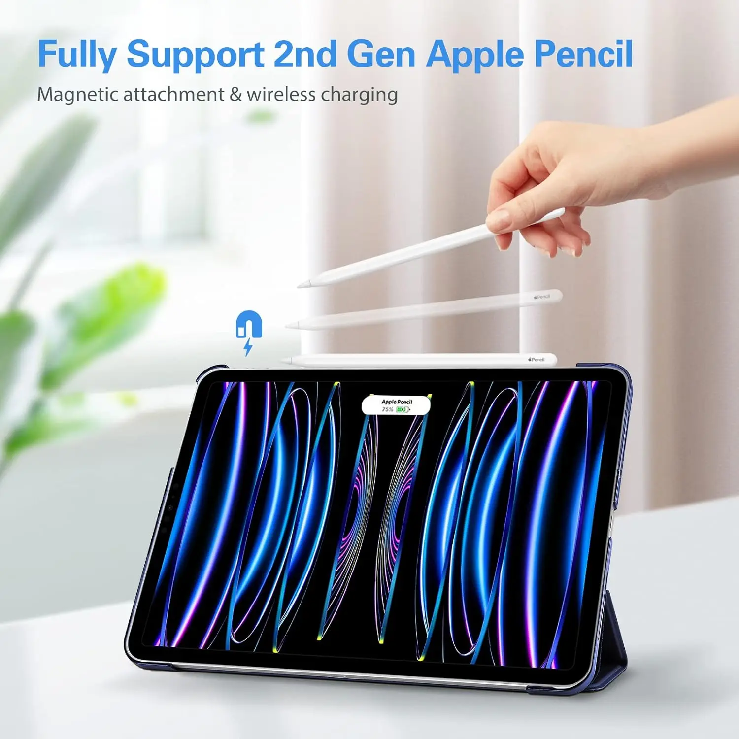 غطاء لجهاز iPad Pro 11 بوصة حافظة رفيعة بحامل خلفي صلب غطاء ذكي لجهاز iPad Pro 11 4th Gen 2022/3rd Gen 2021/ 2nd Gen 2020