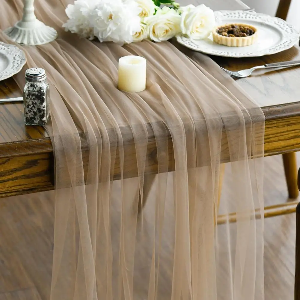 2025 Festive Table Decor Elegant Tulle Table Runner for Wedding Decor Bridal Shower Birthday Party Sheer Tablecloth for Dessert